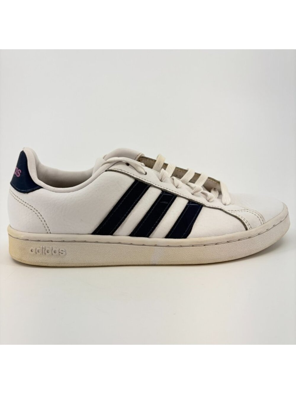 Adidas Grand Court Womens Size 9 White Navy Blue Athletic Leather Shoes Sneakers